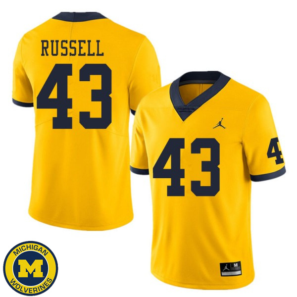 Men's University of Michigan #43 Andrew Russell Yellow Fashion Jersey